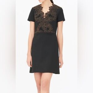 Sandro Black Dress with Embroidery R4937H-20 size Small Preppy Quiet Luxury
